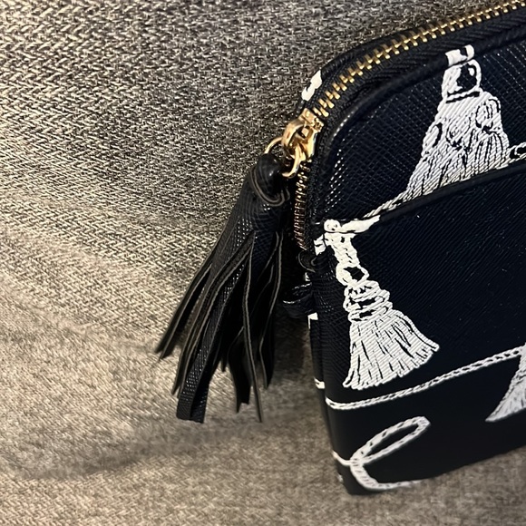 Chicos Blue and white Tassel Large Zip Pouch Makeup/Travel medium size clutch - Picture 6 of 7